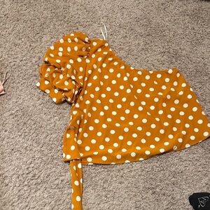 Orange Polka Dot One-Shoulder Top